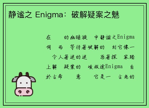 静谧之 Enigma：破解疑案之魅